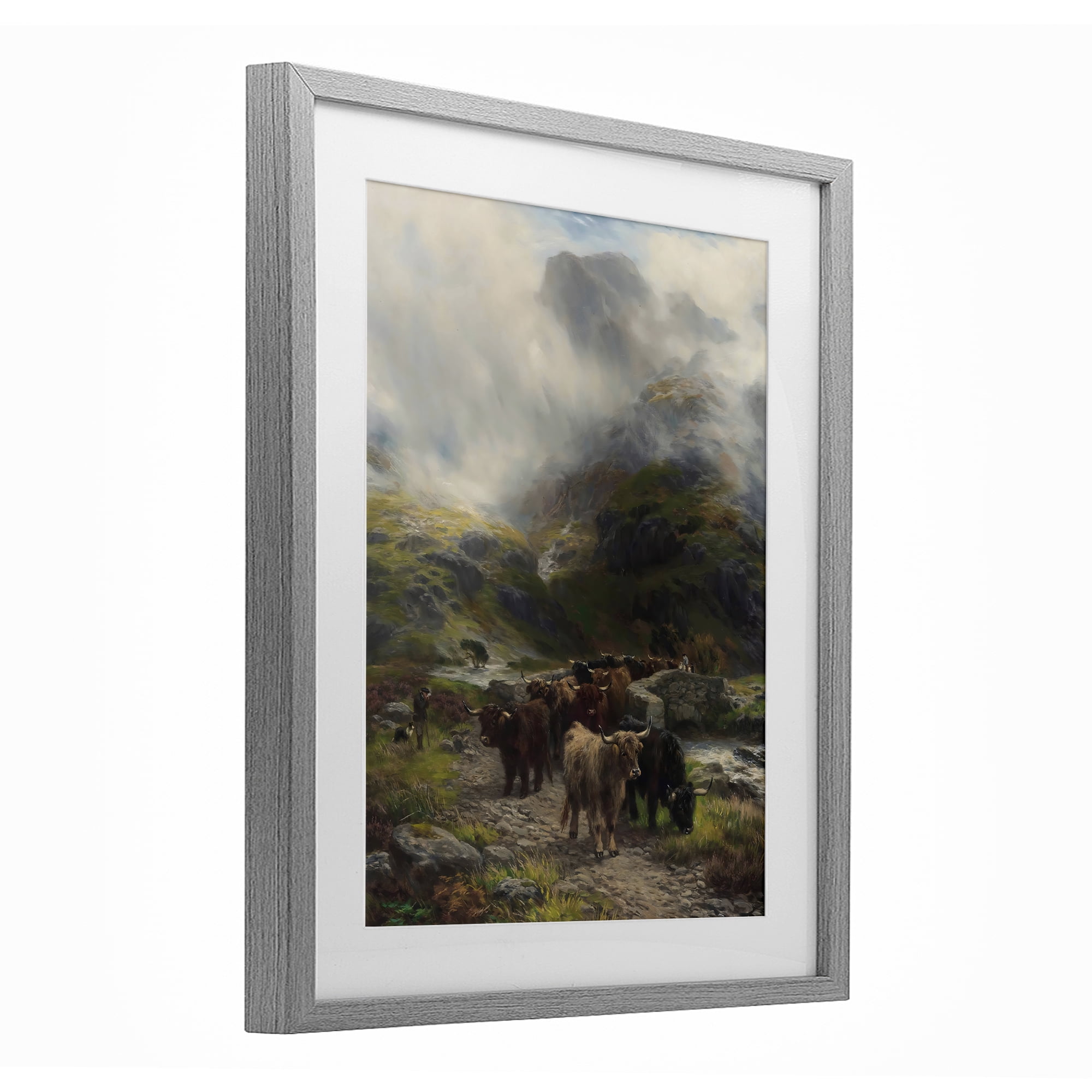 Stupell Industries Moody Highland Cows Herd Gray Framed Print Under Glass, design by Arlington Prints