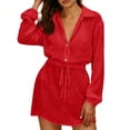thumbnail image 6 of Purcolt Women's Long Sleeve Mini Dress Dressy Casual Collared Button Down Shirt Dresses Summer Beach Drawstring Sun Protection Cover Ups, 6 of 7