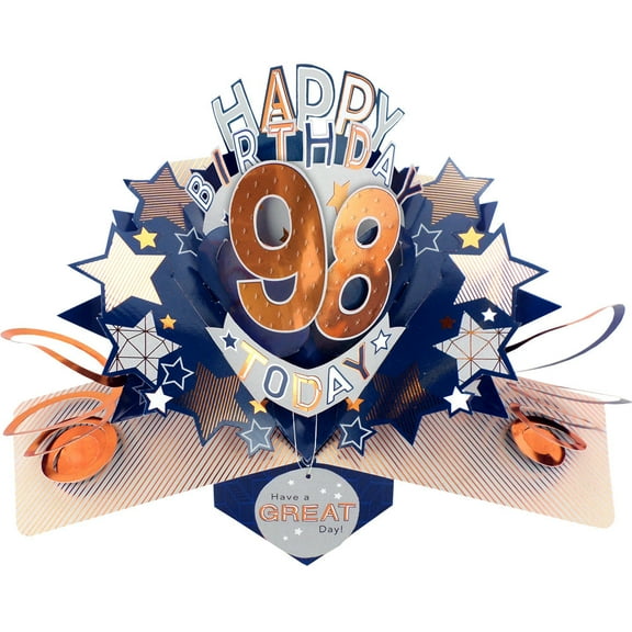 Happy 98th Birthday 98 Today Pop-Up Greeting Card Love Kate's Pop Up Cards Him