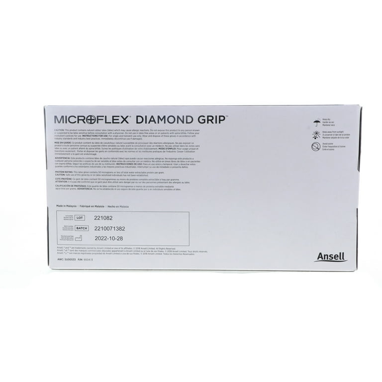 Microflex Diamond Grip Powder Free Latex Examination Glove Large White 100pcs