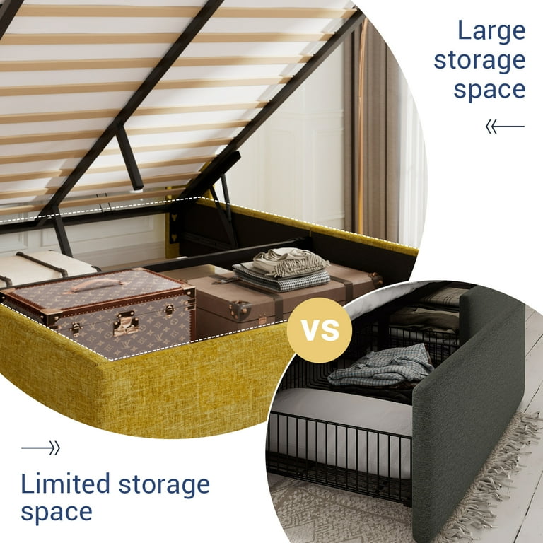 ライオンページ Allewie Queen Size Upholstered Wooden Platform Bed Frame