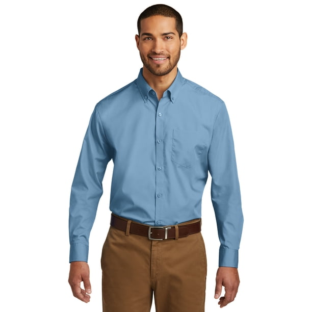 Camisa de popelina Carefree de manga larga de Port Authority®. W100 Autoridad Portuaria W100