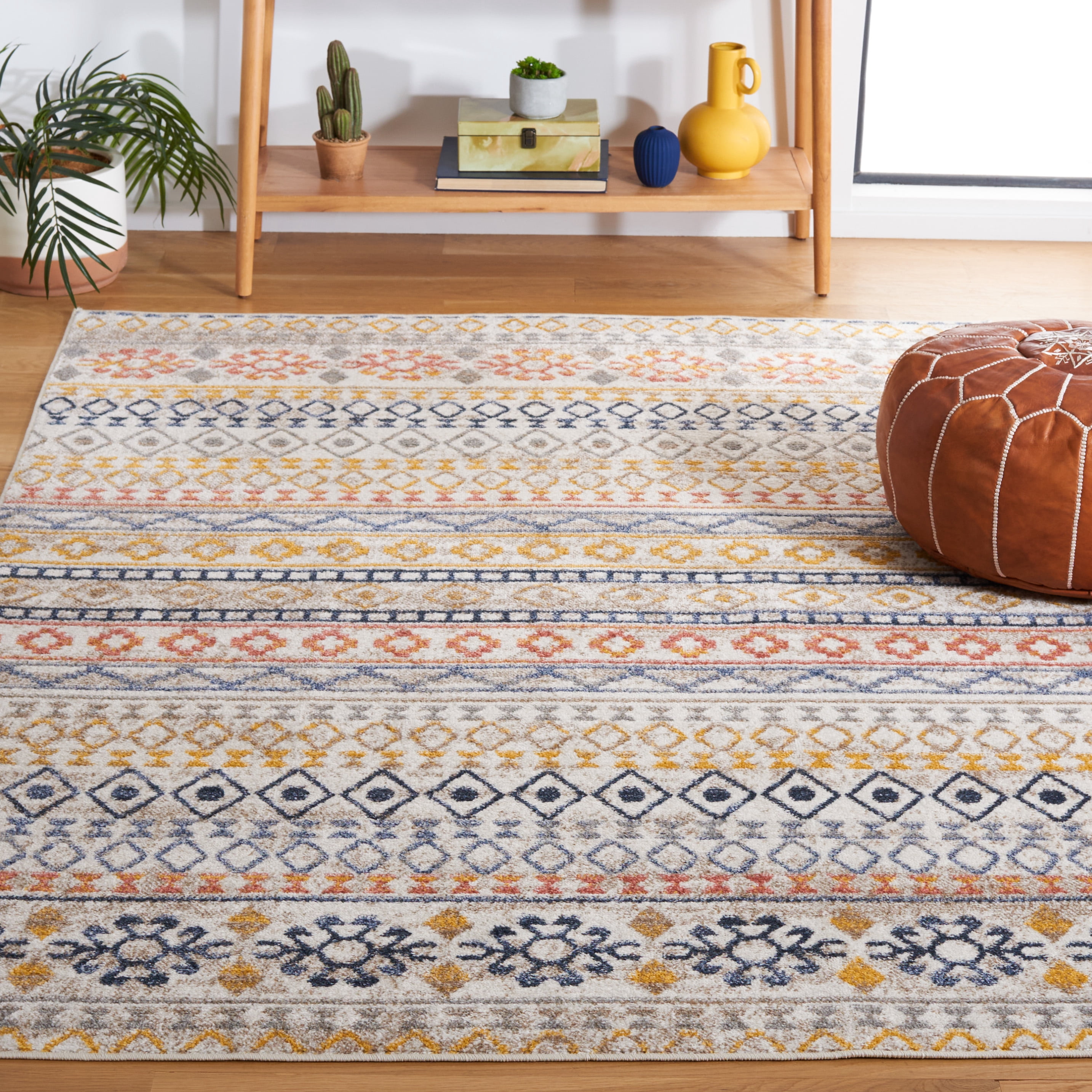SAFAVIEH Astoria Brion Southwestern Area Rug, Ivory/Blue Rust, 5'3" x 7'6"