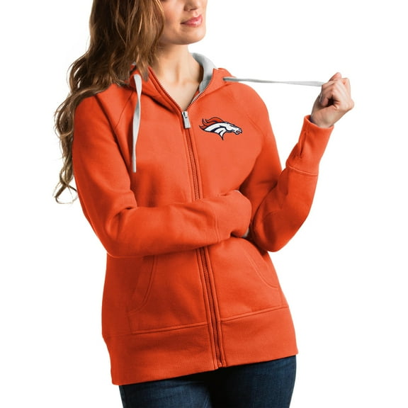 Women's Antigua Orange Denver Broncos Victory Full-Zip Hoodie