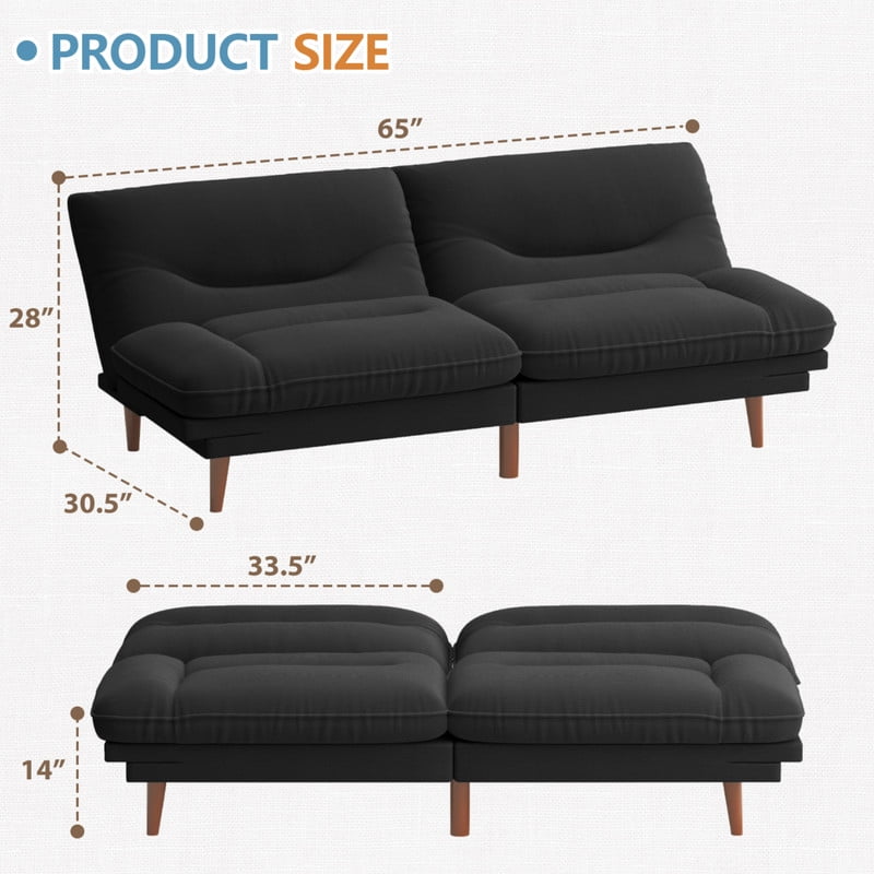 Homall Futon Sofa Bed with Adjustable Backrest & Five Angles Adjustable Armrests Sofa Couch for Small Spaces Living Room Office,Fabric Black