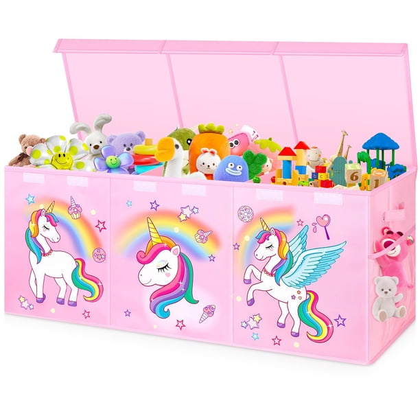 Organizador de almacenamiento de juguetes Mabahoo extra grande con tapas, 100 L, color rosa