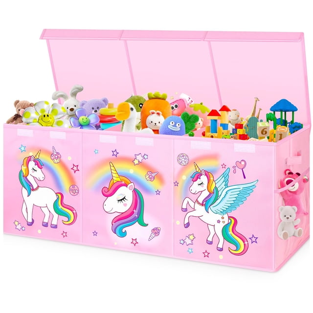 Organizador de almacenamiento de juguetes Mabahoo extra grande con tapas, 100 L, color rosa