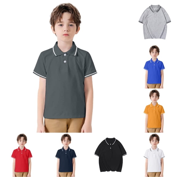 Girls School Uniform Shirts for Boys Tops Toddler Boys Girls Short Sleeve Casual Solid Gentleman Tops Holiday Shirt T Shirt Gray 5-6 Years