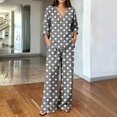 thumbnail image 2 of Women's Summer Polka Dot Printed 2 Piece Loungewear V Neck Long Sleeve Top & Loose Wide Leg Long Pants with Pockets Soft Casual Matching Pajama Set Gray, 2 of 6