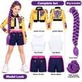 thumbnail image 2 of 6-Piece Pop Singer Halloween Costume for Girls, Cropped Zip Jacket, Sleeveless Top, Shorts and Braided Ponytail Extension for Stage Performance, Cosplay Dress Up and Parties, 2 of 7