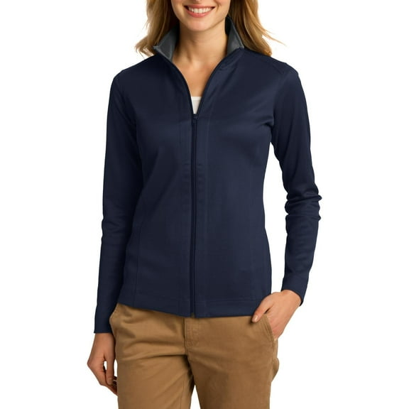 Just Blanks Ladies Vertical Texture Full-Zip Jacket, True Navy/ Iron Grey, 4XL