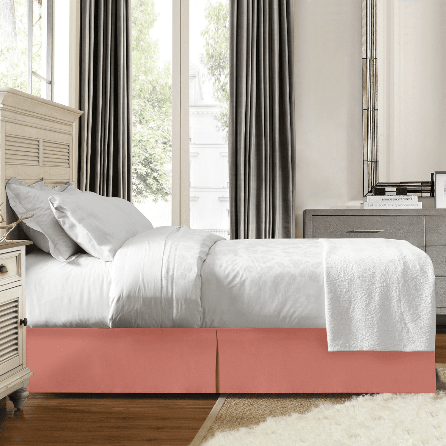 14" Tailored Pleated Bed Skirt Dust Ruffle, Twin XL, Misty Ross, by Clara Clark