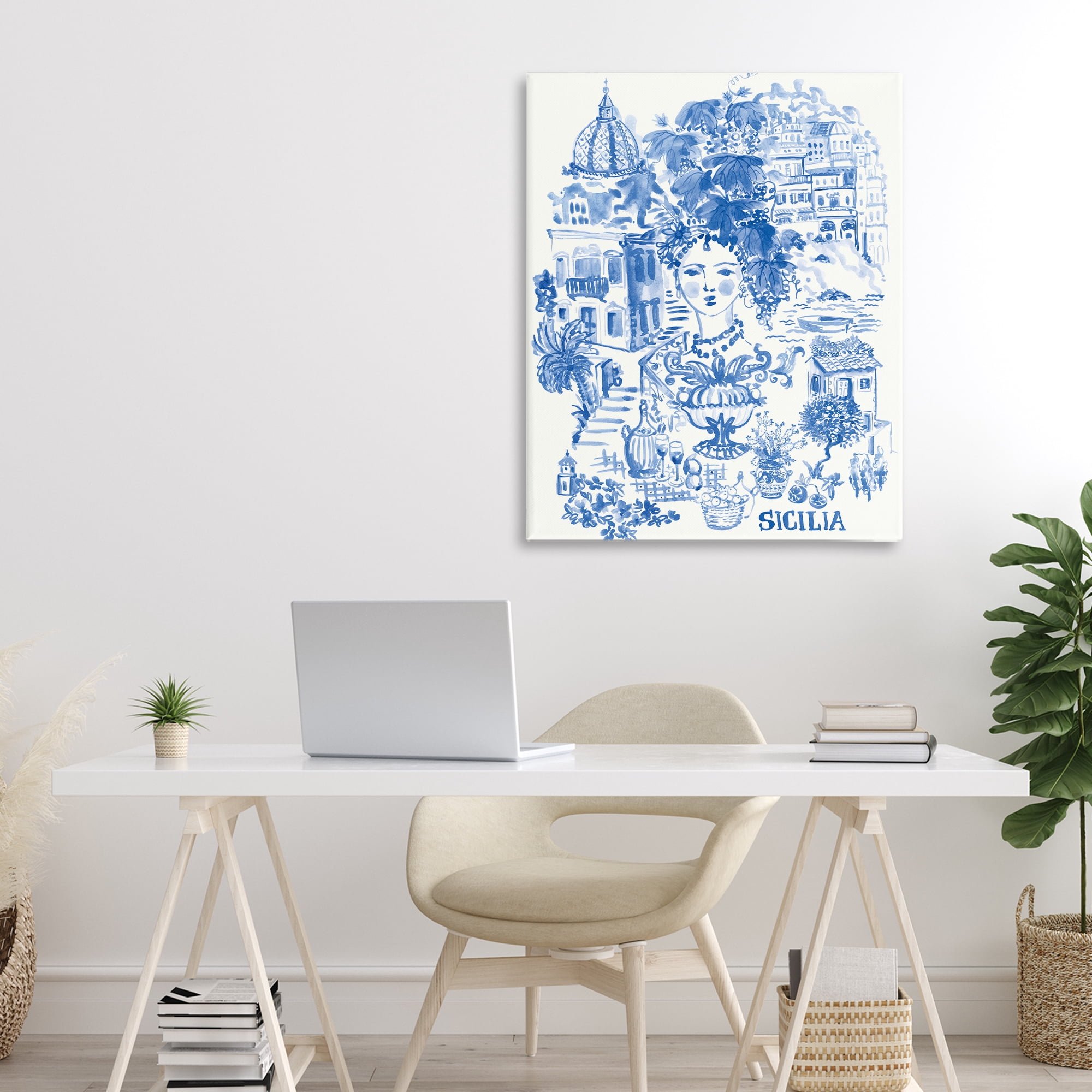 Stupell Industries Sicilia City In Blue Canvas Wall Art, design by Karolina Sato
