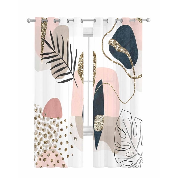 Pink Boho Sheer Curtains 63 Inch Length 2 Panels Set for Living Room/Bedroom, Vintage Ethnic Tribe Modern Abstract Art Kitchen Curtains Grommet Semi-Sheer Curtains Drapes Window Treatments 42"x63"x2