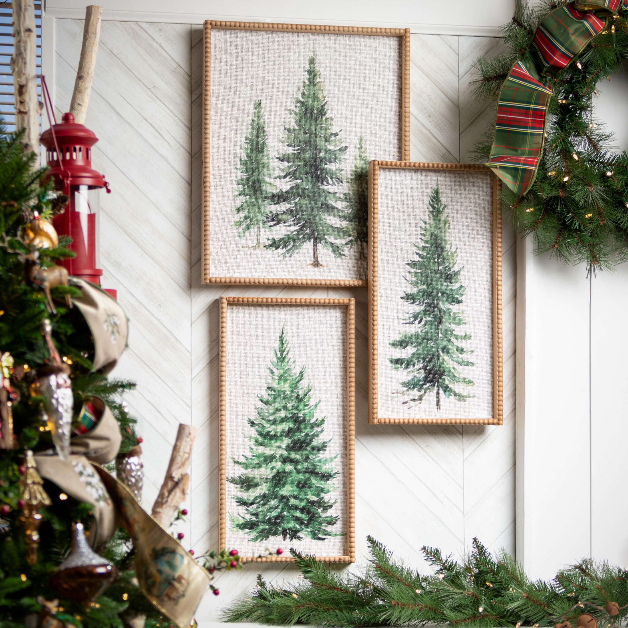 19.5" Sullivans Pine Tree Trio Christmas Wall Decor, Green-White