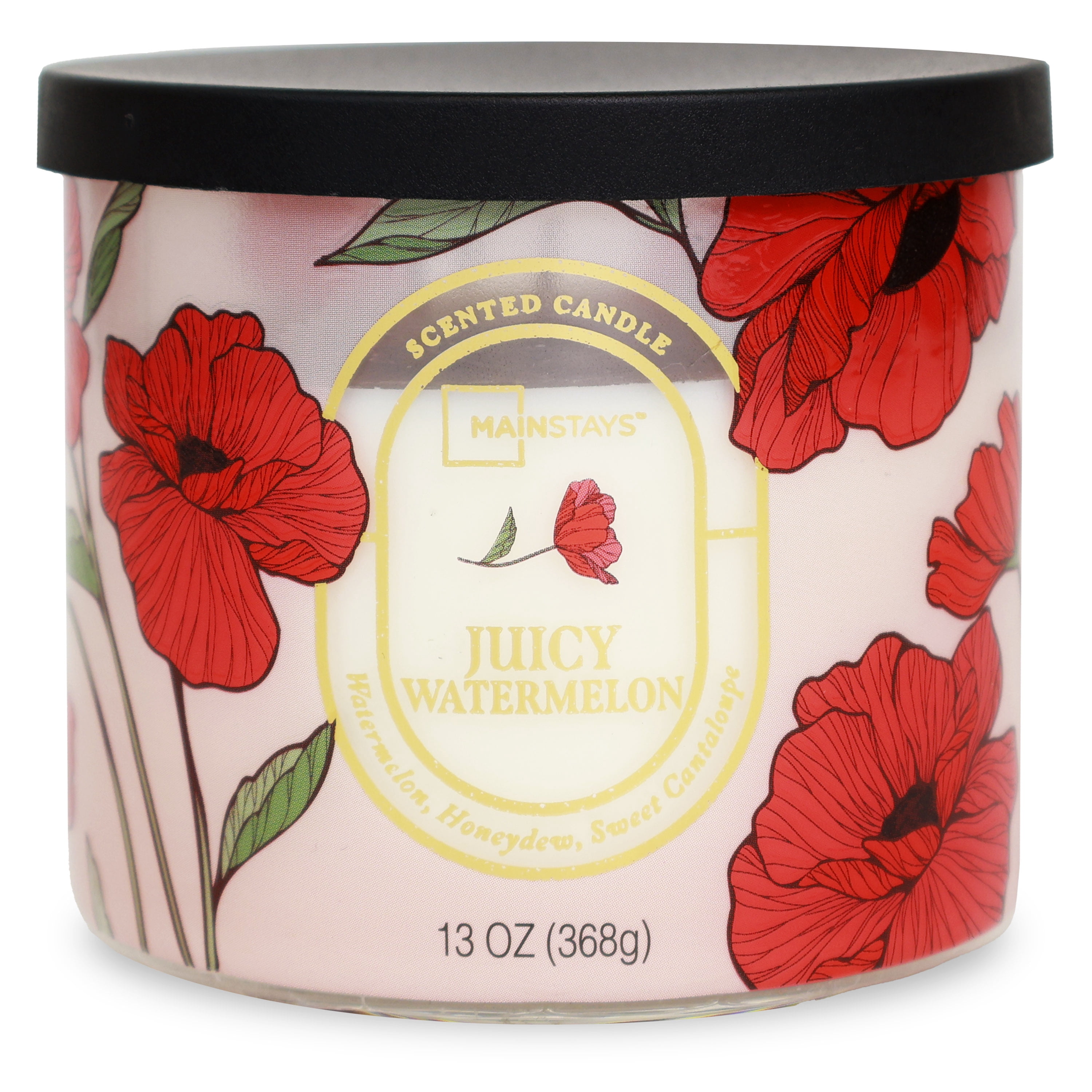 Mainstays 3-Wick Floral Scene Scented Jar Candle, Juicy Watermelon, 13oz