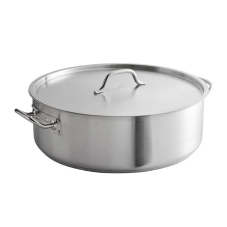 Soro Essentials- 25 qt. Stainless Steel Brazier Pot with Cover- Encapsulated Base Brazier Pot with Riveted Handles Perfect for Roasting Sauteing Searing and Pan Frying