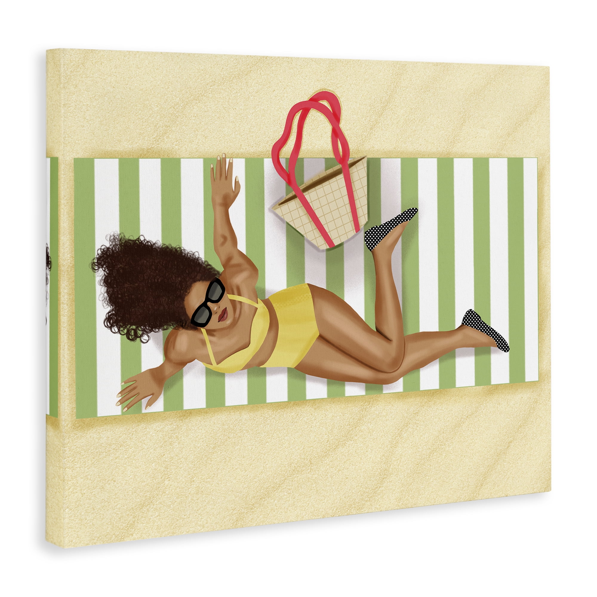 Stupell Industries Woman on Beach Blanket People Painting Wrapped Canvas Art Print Wall Art, 40 x 30