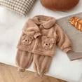thumbnail image 2 of Zwiiyzr 0-3T Toddler Baby Boy Girl Fall Winter Warm Outfit Bear Pocket Button Down Sherpa Fleece Jacket Elastic Waist Pants Set Kid Clothes Khaki, 2 of 6