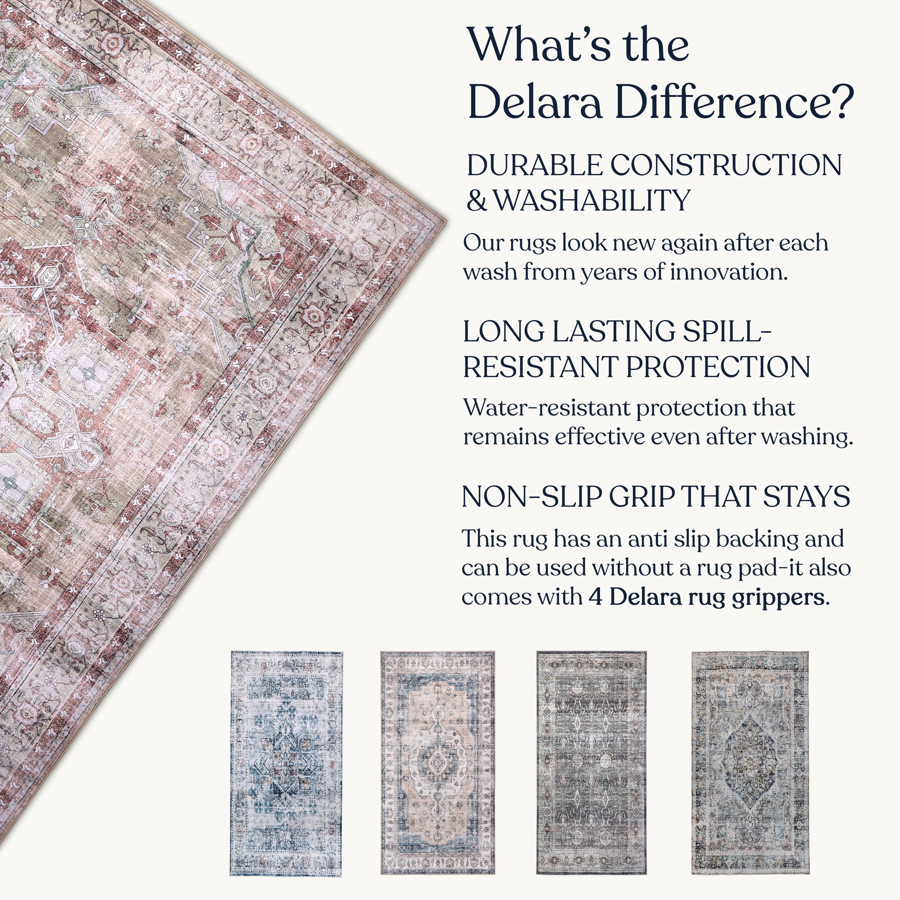 Delara 2.5'x10' Machine Washable Area Rug, Soft & Durable, Non-Slip, Stain Resistant, Desert Rose, for Bedroom, Living & Dining Room