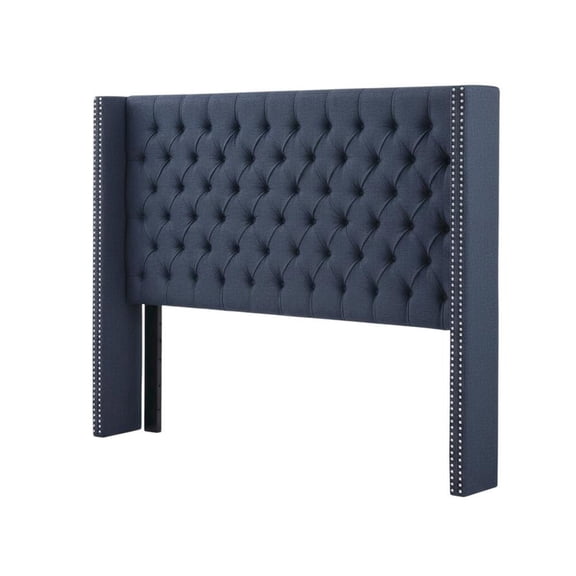 Blue Upholstered Headboard with Plywood Frame and Metal Legs for Bedroom