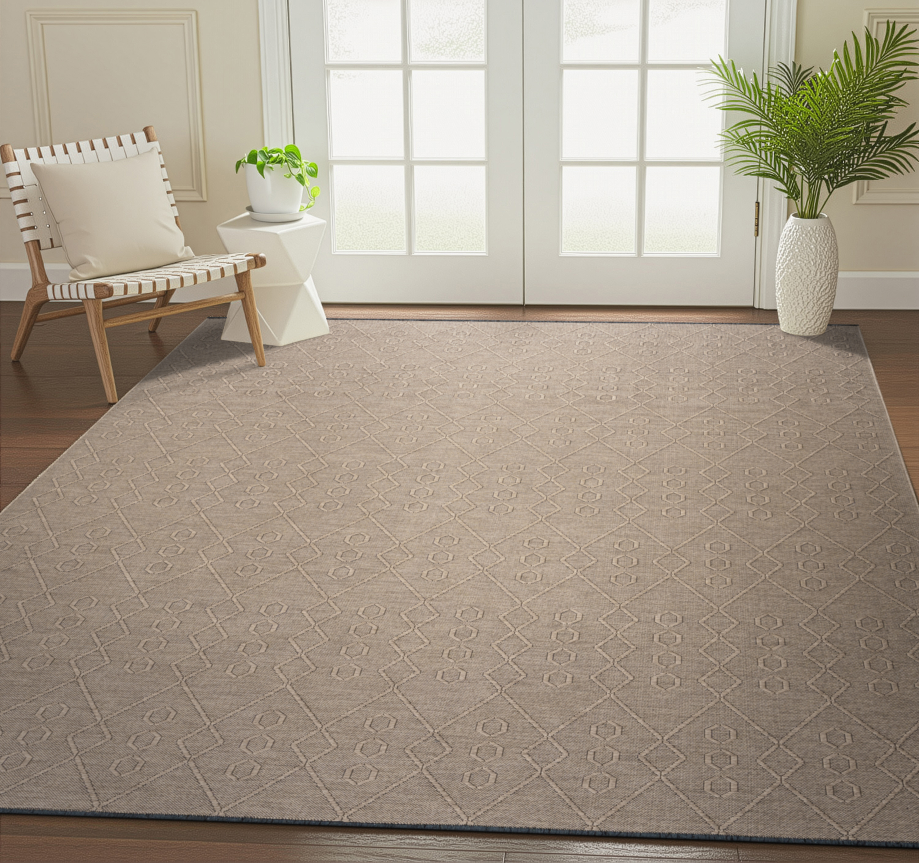 Alma Transitional 5' x 7' Brown and Coffee, Machine Washable Polyester & Cotton Indoor Area Rug