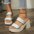 thumbnail image 2 of Platform Slip on Sandals for Women 2025 Fashion Casual Square Toe Wide Width High Heels Slides, 2 of 7