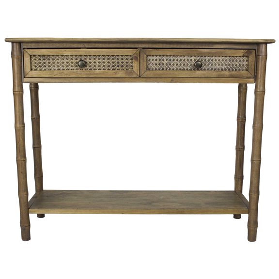 31.5" X 16" X 40" Rustic Wood Wood Pine Cane Cabinet with Drawers and a Shelf