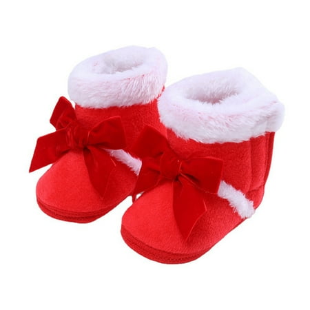 

JINSIJU Baby Christmas Winter Booties with Big Bow Non-Slip Soft Sole Snow Crib Shoe