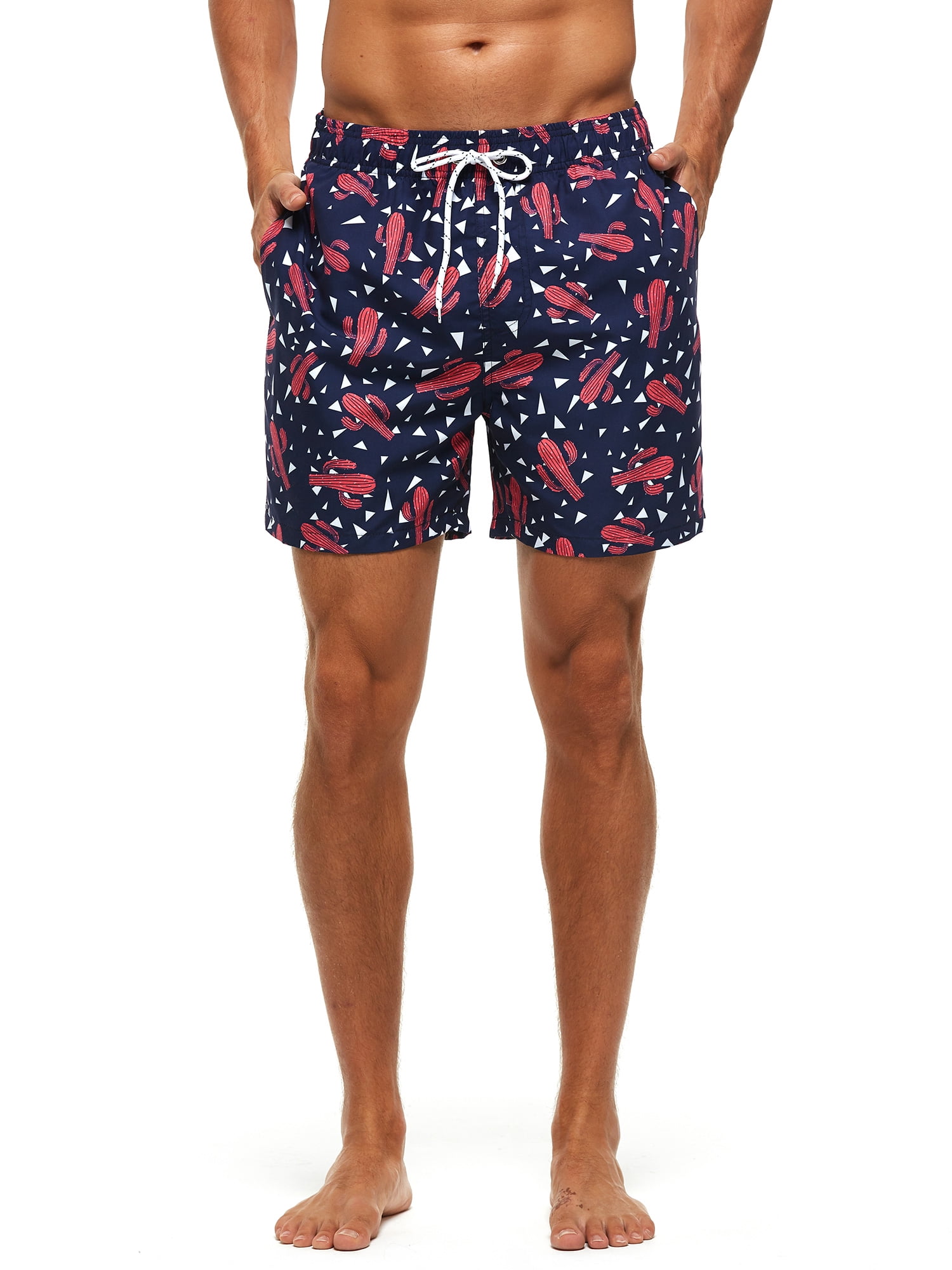 Leisue Red Daisy Quick Dry Elastic Lace Boardshorts Beach Shorts Pants Swim Trunks Mens Swimsuit with Pockets 