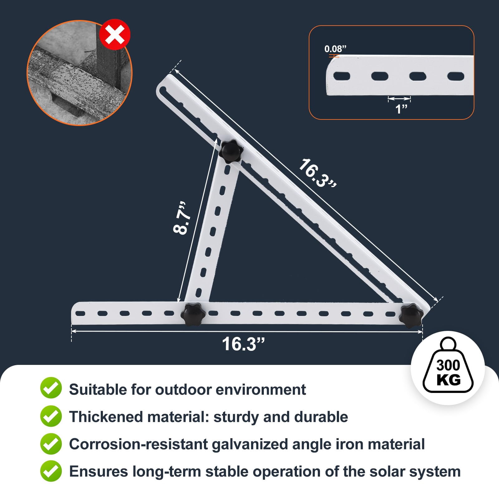 AEASKIEY Solar Panel Mount, 16" Adjustable Stand with Foldable Tilt Legs Solar Ground Mount for 1-2pcs 50 100 Watt Portable Solar Panel for RV, Roof, Boat, and Off-Grid, White