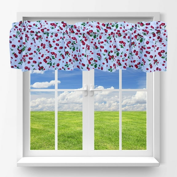 Cotton Window Valance Fruits Print 58 Inch Wide Allover Cherries White