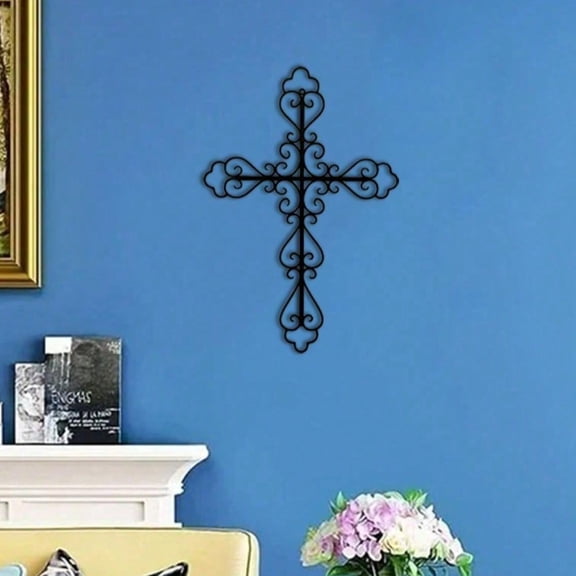 HELLOYOUNG  Vintage Metal Cross Wall Art Farmhouse Gothic Hanging Decor Christian Wall Sculpture for Living Room Bedroom Halloween Christmas New Year Gift