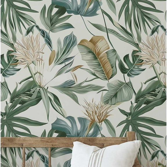 S4Sassy Vintage Jungle Leaf Wallpaper - Green Wall Covering, 25" X 120" Self-Adhesive Plain Vinyl Wallpaper, Decorative Wallwrap, Easy Diy Wall Covering For Bedroom, Living Room, Living Space