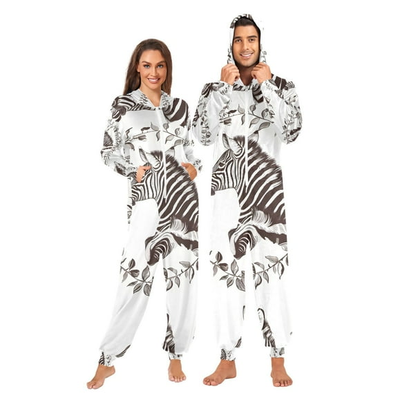 Zebra Wreath Adult Onesie Pajamas Slim Fit Christmas One Piece Suit Pjs for Women and Men Hooded Zipper