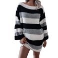 thumbnail image 1 of Vestido suéter con hombros descubiertos, rayas, bloques de color, holgado, manga larga, vestido de punto informal suelto para otoño invierno, negro, M, 1 of 8