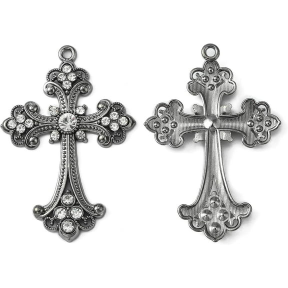 5Pcs Alloy Rhinestone Cross Big Pendants Gunmetal DIY Pendant Charms Craft Supplies Pendants Cross Pendant Jewel for Women Necklace Bracelet Jewelry Craft Making 75x50x7mm