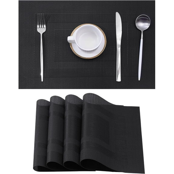 Placemats Set of 4 - Heat Resistant Non-Slip Place mats for Dining Table, Washable Durable PVC Vinyl Woven Table Mats 18X12in