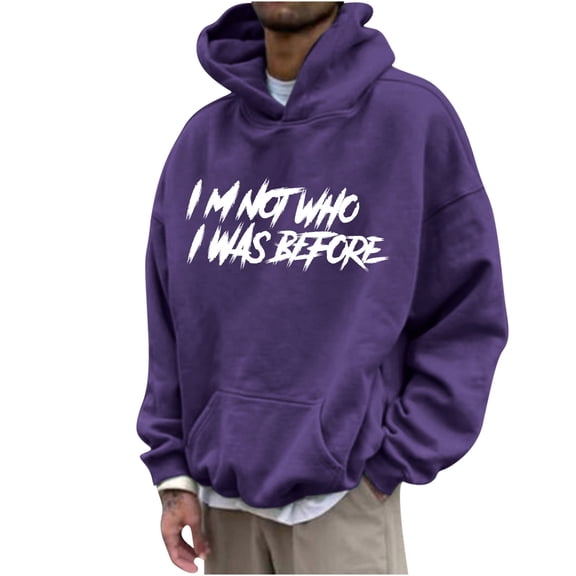 ZVNAΖH Men's Trendy 3D Letter Print Hoodie, Fleece Lined Drop Shoulder Pullover, Graphic Hooded Sweatshirt for Casual & Street Style, M-3XL
