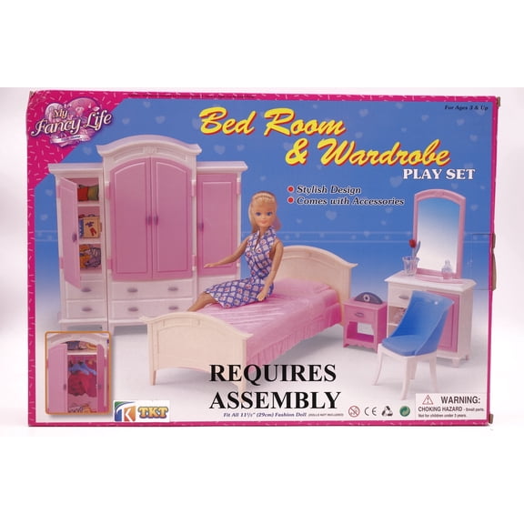 Gloria Bedroom & Wardrobe Set Dollhouse Furniture with Dressing Table