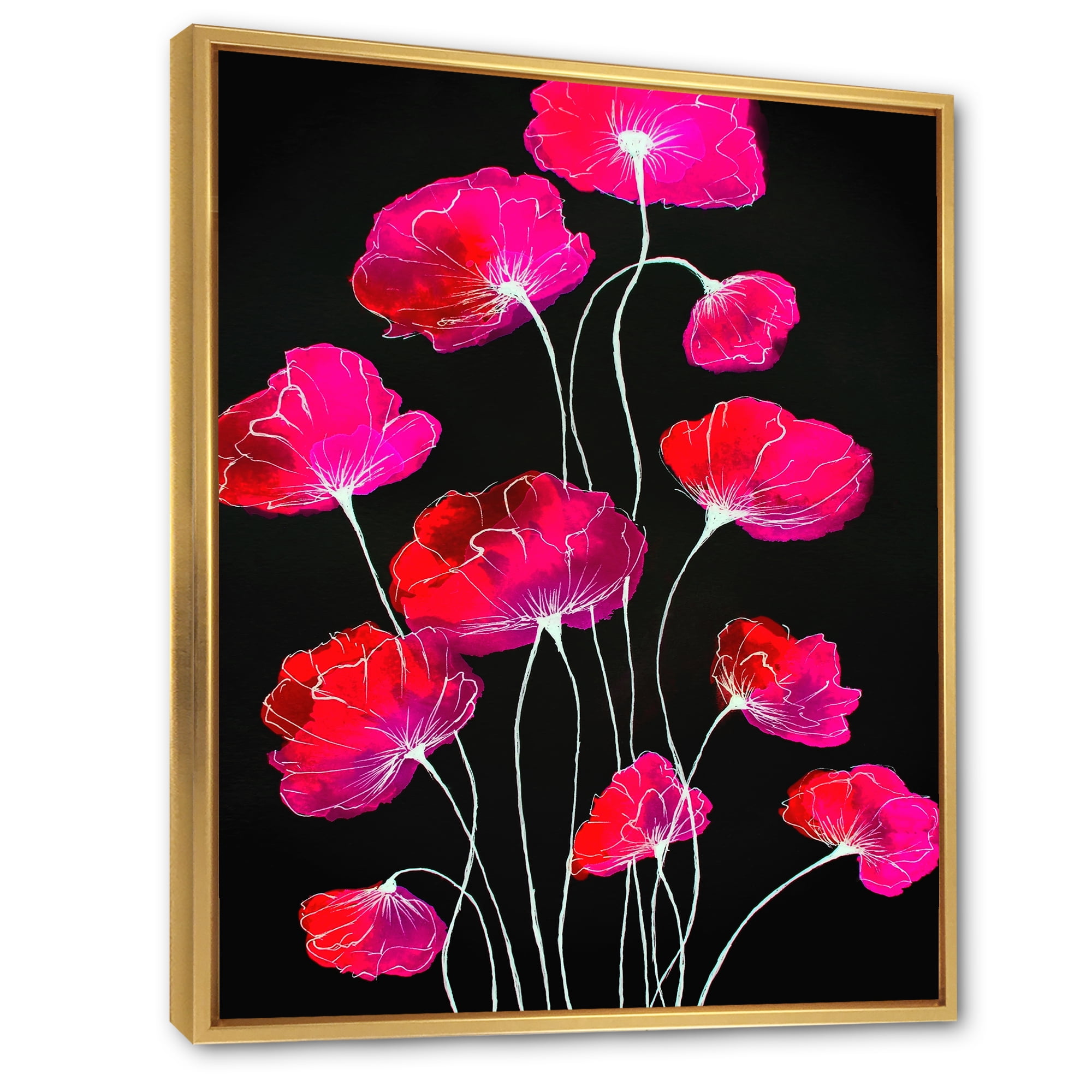 Designart 'Abstract Red Flower Detail On Black Background III' Traditional Framed Canvas Wall Art Print