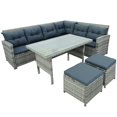 thumbnail image 1 of 6-Piece Patio Furniture Set Outdoor Sectional Sofa with Glass Table Ottomans for Pool Backyard Lawn Gray/Black[US-Stock] My Lux Decor Round, 1 of 8