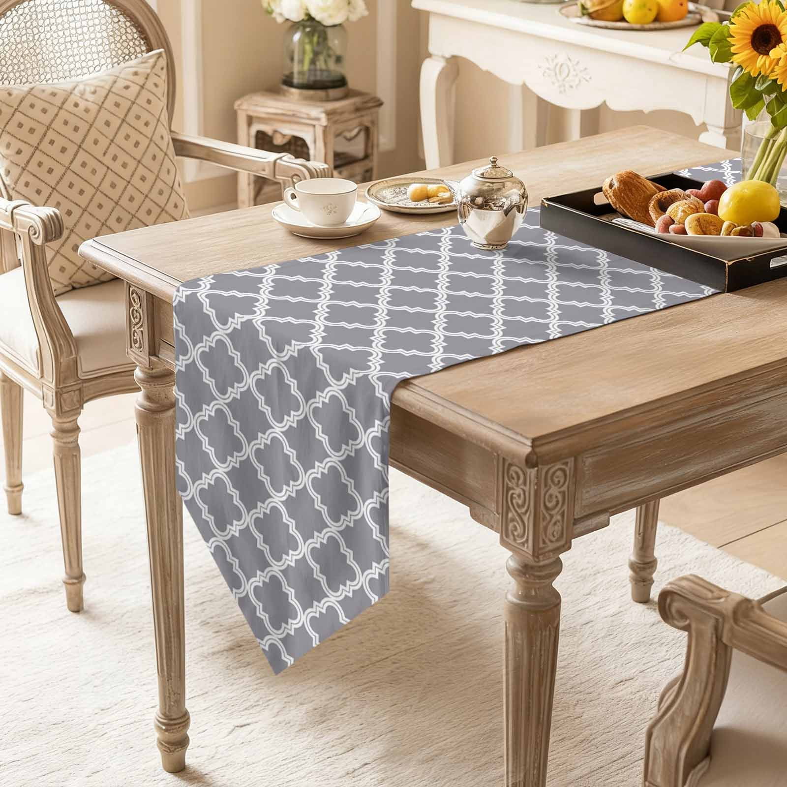 Abstract Geometric Table Runner 120 Inches Long Gray Moroccan Trellis Table Runners for Dining Room Tabletop Dresser Scarf Home Party Banquet Wedding Holiday Decoration