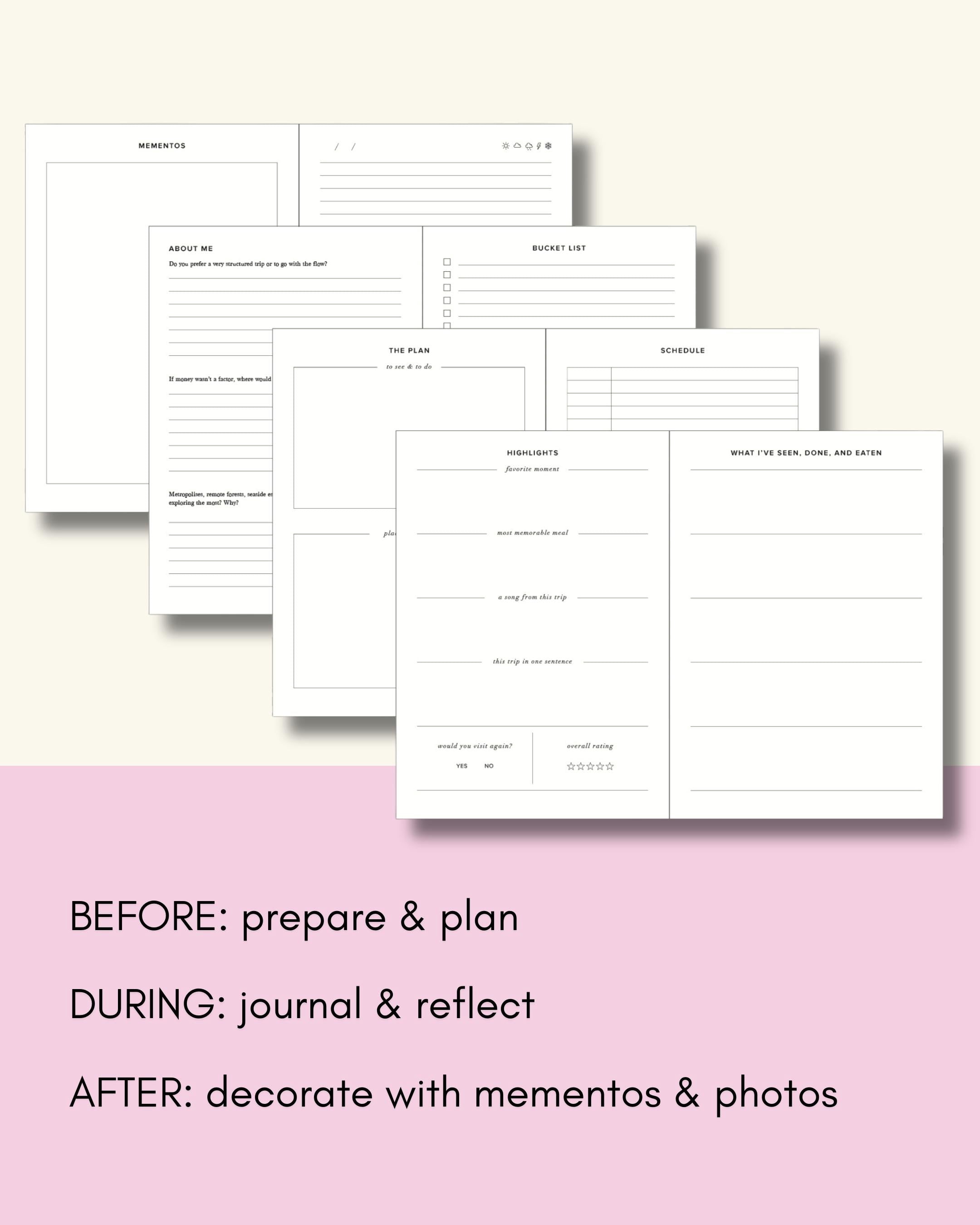 Kunitsa Co. Travel Journal - Guided Notebook to Plan & Reflect on Vacations & Trips, Lavender Pink