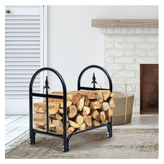 Firewood Rack 2ft Heavy Duty Steel Log Holder - Outdoor Firewood Storage - Black Powder Coated - Wood Holder for Porch, Deck, Patio - Fireplace & Wood Stove