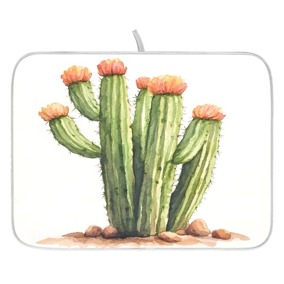 Ryvnso Cactus Watercolor Dish Drying Mat for Kitchen Countertop 16x18 Small Dish Pad Drainer Rack Dish Sink Mats