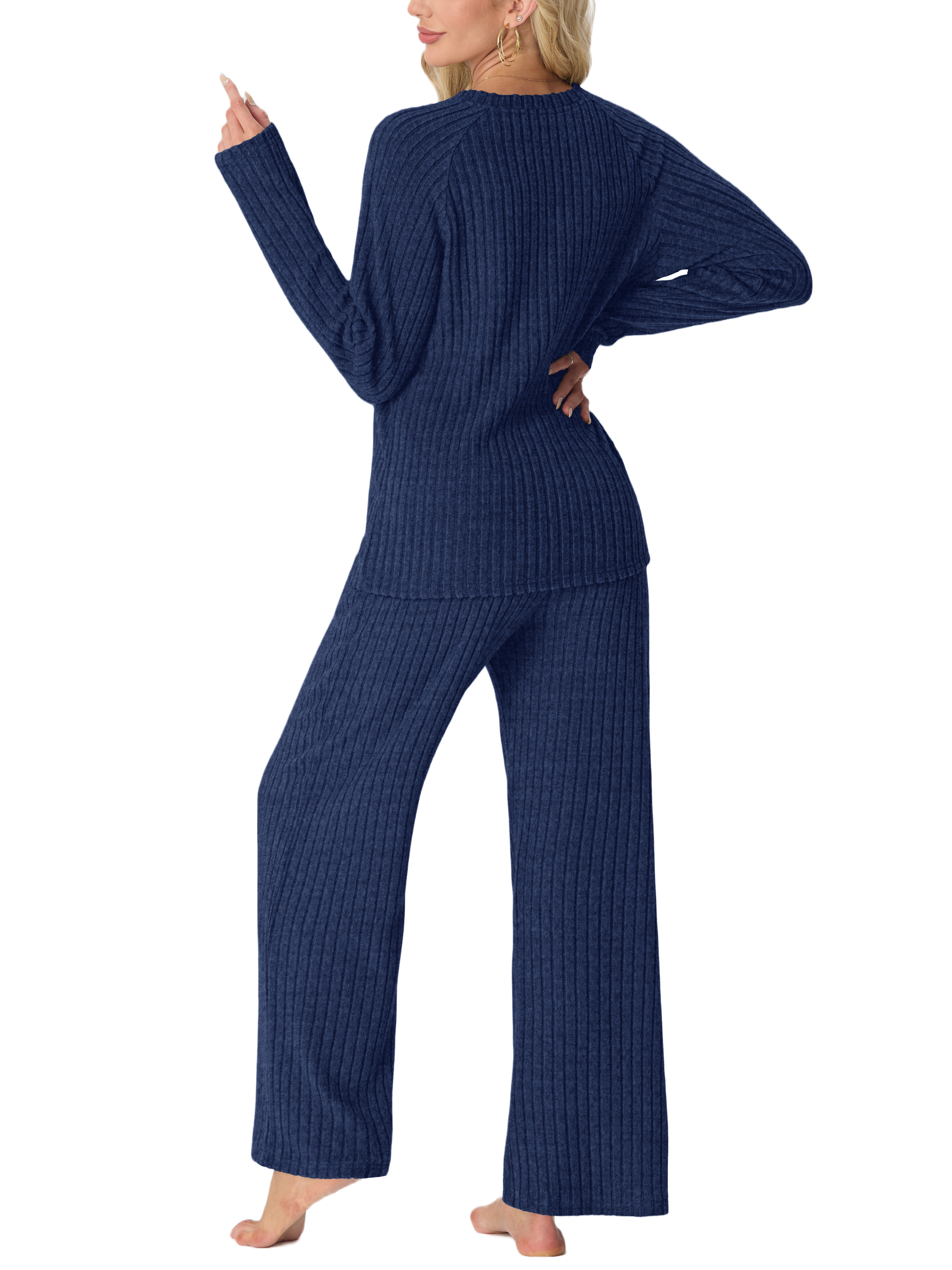 MINTREUS Women's Ribbed Knit Pajama Set Long Sleeve photo 4