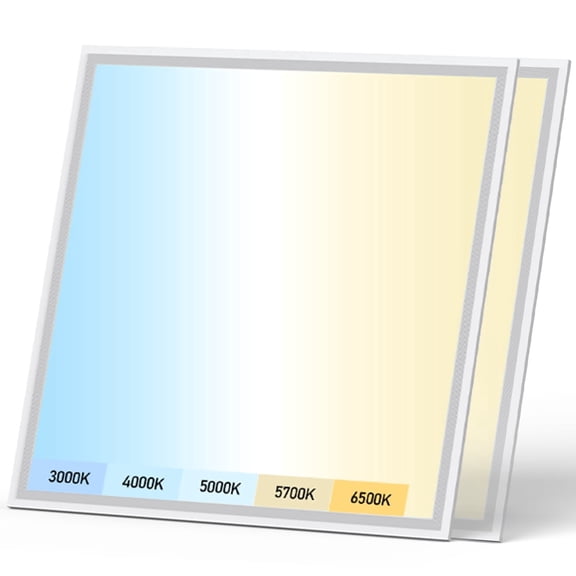2 Pack 2x2 LED Drop Ceiling Flat Panel Light - 5CCT/5Wattage Selectable 5500LM Dimmable 120-277V for Commercial Home Use