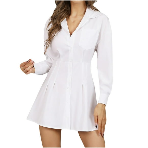 White Summer Dress for Women Women Summer White Shirt Dress Temperament Shrink Your Waist and Appear Thin Dress White Dress Shirt Women Summer Dress for Women with Sleeves