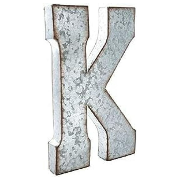 20" Metal Letter "K" Wall Decor, Silver with Rusted Edges, Galvanized Wall Mountable Decoration for Country, -Century, or Farmhouse Themed Room or Event - YOSITiuu
